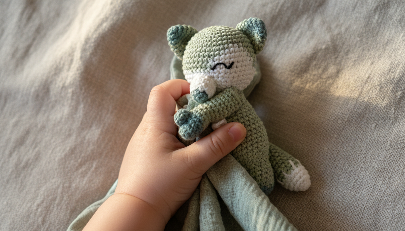 Doudou bébé "fait avec amour" - crochet & gaze de coton