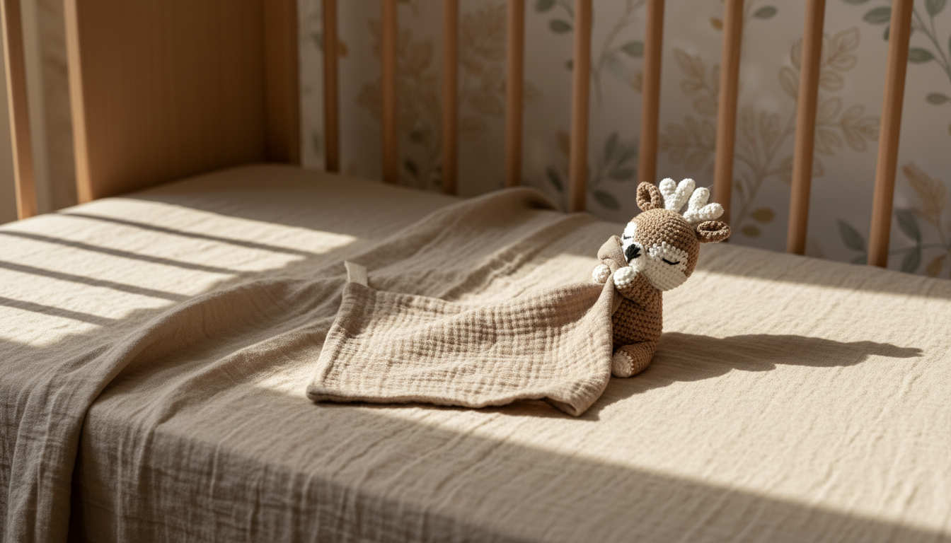 Doudou bébé "fait avec amour" - crochet & gaze de coton