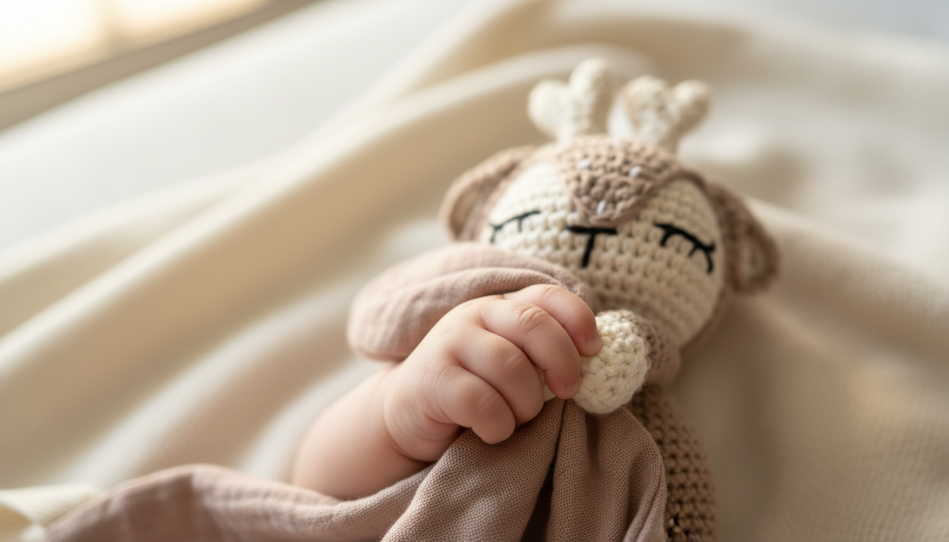 Doudou bébé "fait avec amour" - crochet & gaze de coton