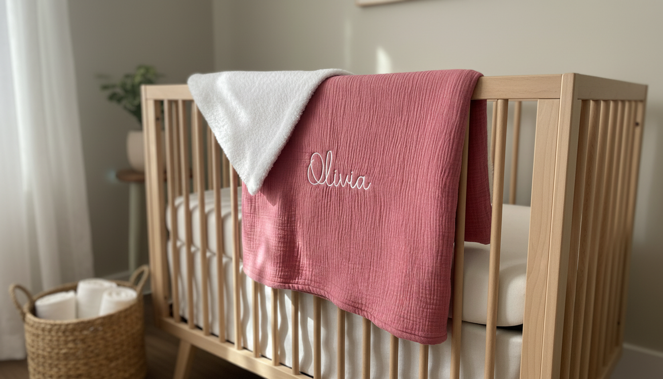 Couverture bébé "nuage de douceur" - polaire et gaze de coton