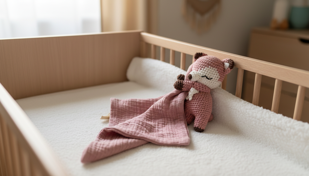 Doudou bébé "fait avec amour" - crochet & gaze de coton