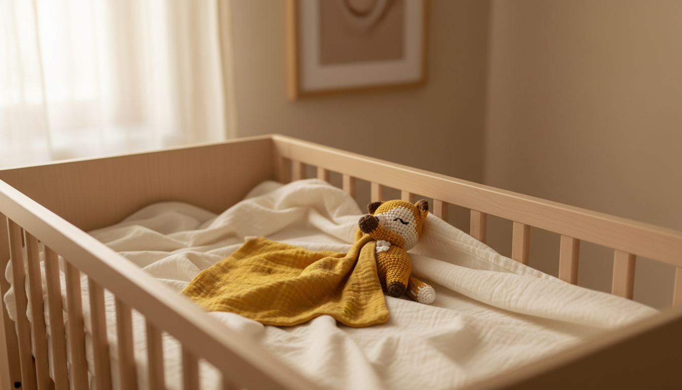 Doudou bébé "fait avec amour" - crochet & gaze de coton