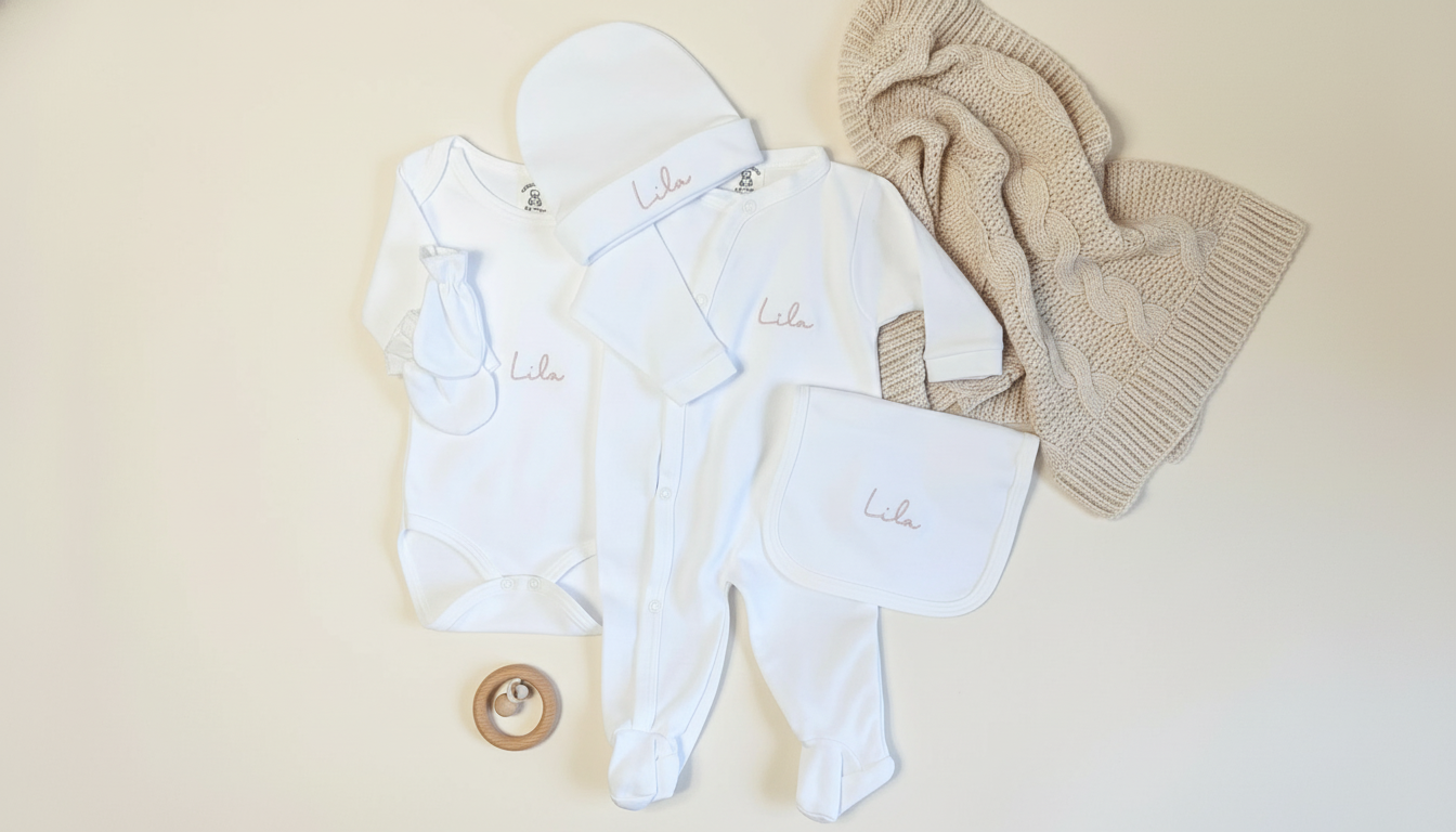 Ensemble naissance 5 pièces en coton - idéal pour le premier trousseau de bébé